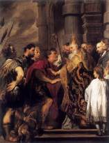 Anthonis van Dyck, "Emperor Theodosius forbidden by St. Ambrose to enter Milan Cathedral" (1620)