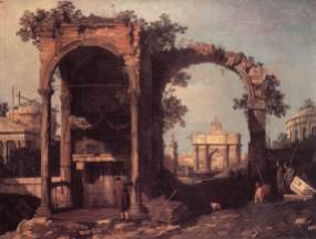 Canaletto, "Capriccio with ruins and Classic buildings" (1730s)