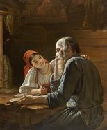 Rostislav Ivanovich Felizin, "Young lady with older gentleman at a table" (1855)